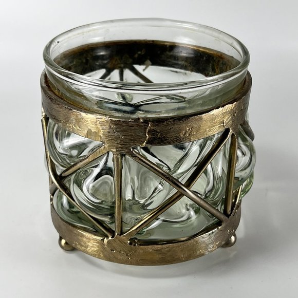 Vtg Caged Glass Candle Holder Vase Handblown Brutalist Art Mexico - Picture 4 of 14